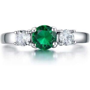 05.May Classic Birthstone CZ Stainless Steel Ring